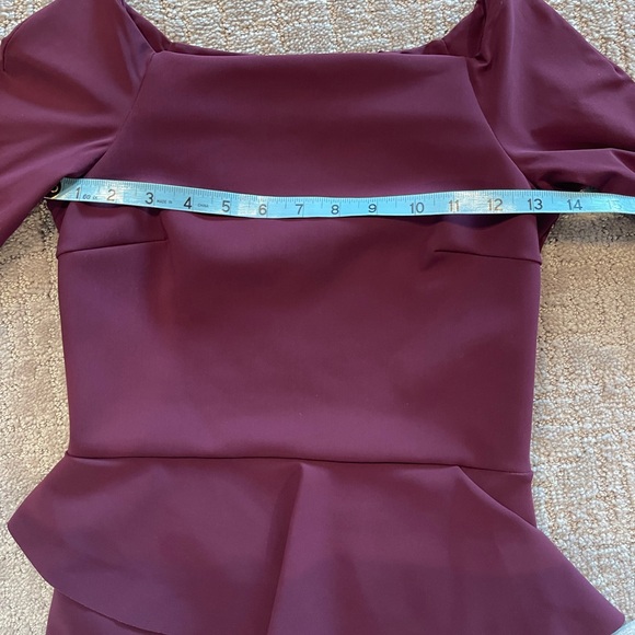Chiara Boni Adela Purple Merlot Peplum Ruffle Stretch Gown, 3/4 Sleeves, 38/2/XS - Picture 6 of 12